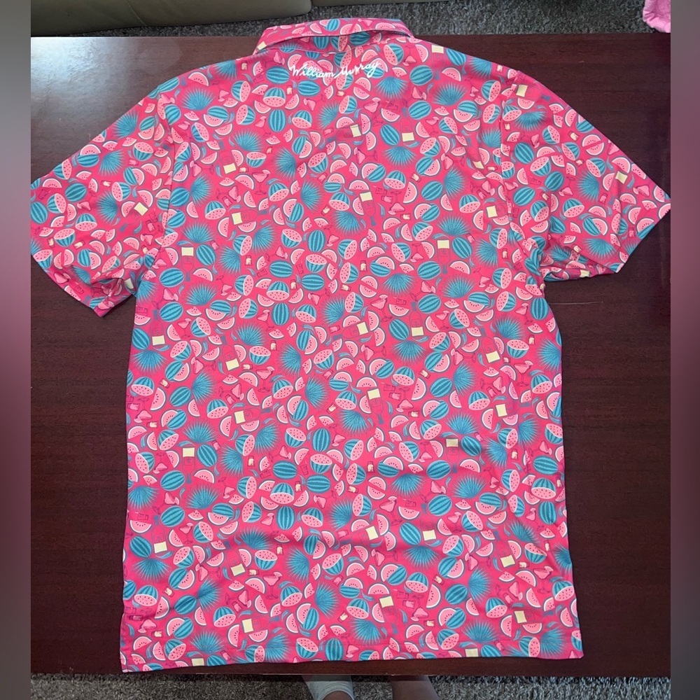 William Murray Golf Polo Shirt Seed Spitters Watermelon Stretch DriFit Pink UV - Picture 3 of 4